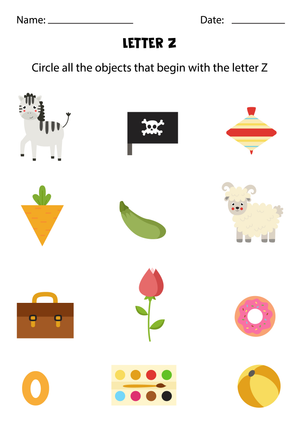 Letter Z Beginning Sounds Printable Worksheet