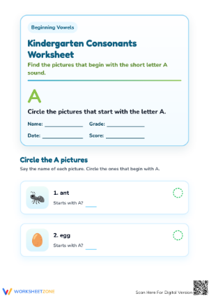 Essential Letter A Phonics Worksheet | Grade K Printable