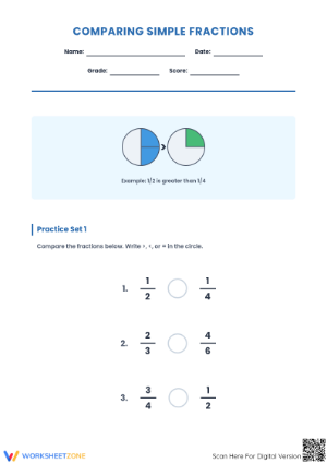 Essential Comparing Simple Fractions Worksheet | Grades 3-5