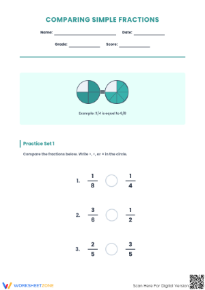 Printable Comparing Simple Fractions | Grade 4 Aligned