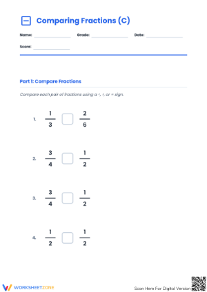 Printable Comparing Simple Fractions Worksheet | Grades 3-5