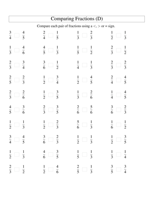 Comparing Fractions Practice Worksheet
