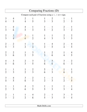 Comparing Fractions Practice Worksheet