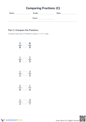 Grade 4 Comparing Fractions — Printable No-Prep Worksheet
