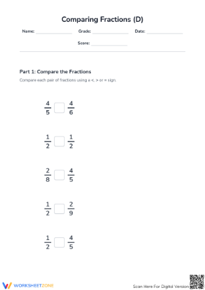 Essential Comparing Fractions Worksheet | Printable