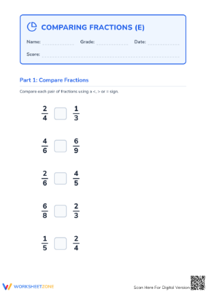Essential Comparing Simple Fractions Worksheet | Grades 3-5