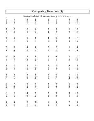 Comparing Fractions Math Practice Worksheet