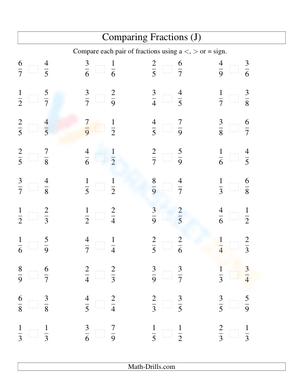 Comparing Fractions Math Practice Worksheet