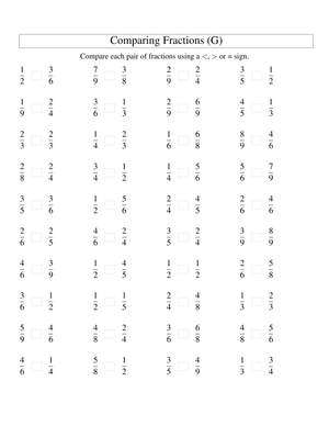 Comparing Fractions Practice Worksheet