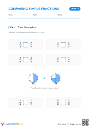 Essential Comparing Simple Fractions Worksheet | Grade 4