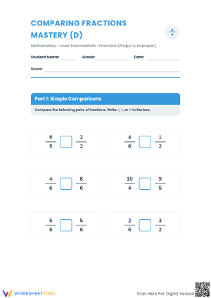 Essential Comparing Proper and Improper Fractions Worksheet