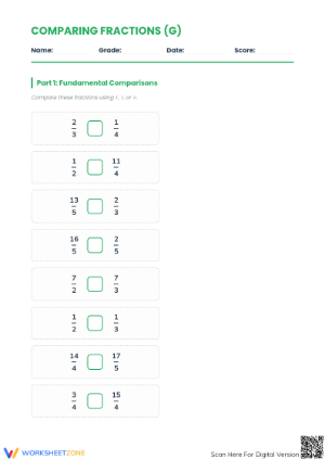 Printable Comparing Simple and Improper Fractions Worksheet