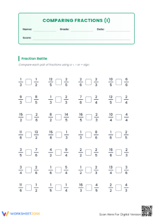 Comparing Simple and Improper Fractions | Printable Grade 4