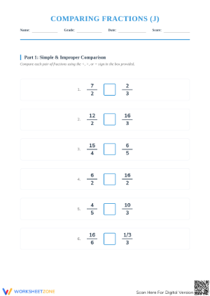 Essential Comparing Simple and Improper Fractions Worksheet