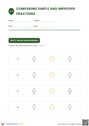 Essential Comparing Simple and Improper Fractions Worksheet