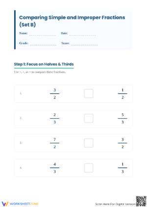 Comparing Improper Fractions | Essential Grade 4 Worksheet