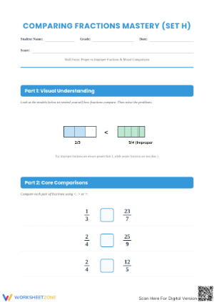 Essential Comparing Proper and Improper Fractions Worksheet