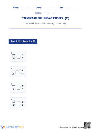 Comparing Simple and Improper Fractions | Printable Math