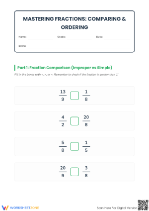 Essential Comparing Simple and Improper Fractions Worksheet