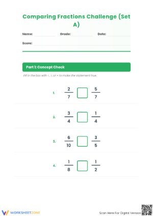 Printable Comparing Simple and Improper Fractions Worksheet
