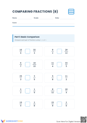 Comparing Improper Fractions — Grade 4 Printable Worksheet