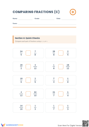 Printable Comparing Simple and Improper Fractions Worksheet