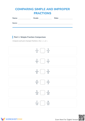 Essential Comparing Simple and Improper Fractions Worksheet