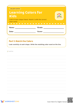 Grade K Color Word Practice — Printable No-Prep Worksheet