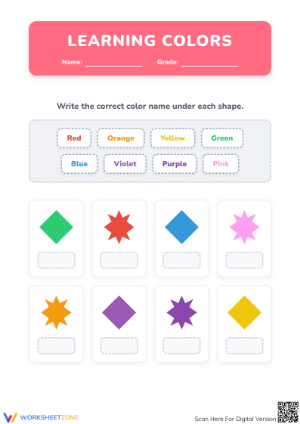 Printable Color Words Worksheet | Kindergarten ELA