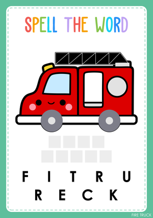 Preschool Transportation Spelling — Printable Worksheet