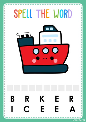 Preschool Spelling Printable | Transportation Word Worksheet