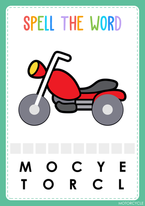 Preschool Spelling Worksheet | Printable Transportation