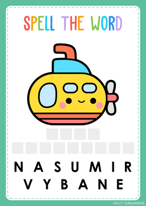 Preschool Spelling Worksheet | Printable Transportation