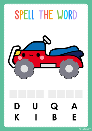 Printable Transportation Spelling Worksheet | Preschool