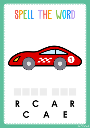 Printable Preschool Spelling Worksheet: Transportation