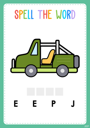 Preschool Jeep Spelling Worksheet | Essential ELA