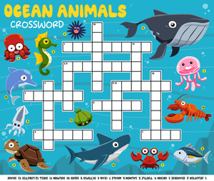 Ocean Animals Crossword | Printable Kindergarten ELA