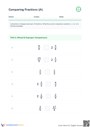 Essential Comparing Fractions Worksheet | Grade 4-5