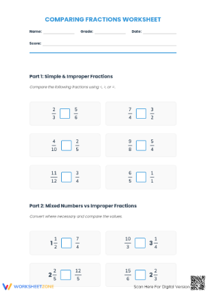 Grade 4 Comparing Fractions — Printable No-Prep Worksheet