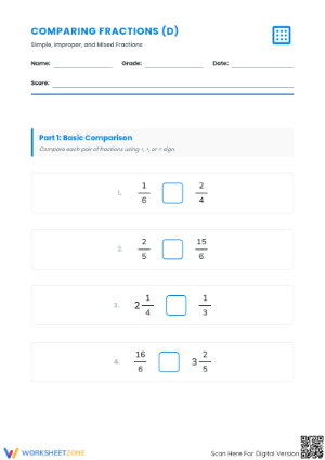 Essential Comparing Fractions Worksheet | Grade 4-5 Math