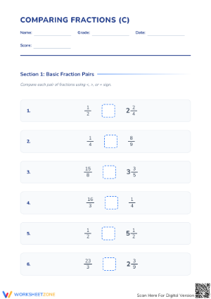 Comparing Fractions Worksheet | Grade 4 Printable Essential