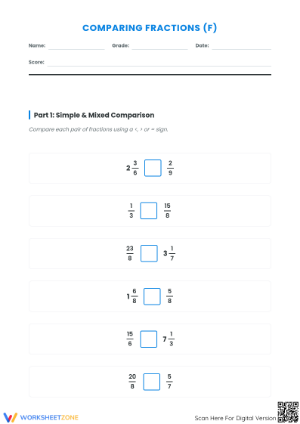 Essential Comparing Fractions Worksheet: Simple to Mixed