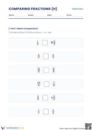Printable Comparing Fractions Worksheet | Essential Grade 4
