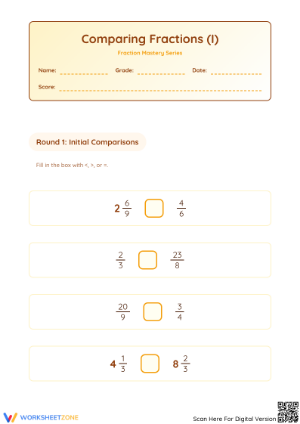 Printable Comparing Simple, Improper & Mixed Fractions