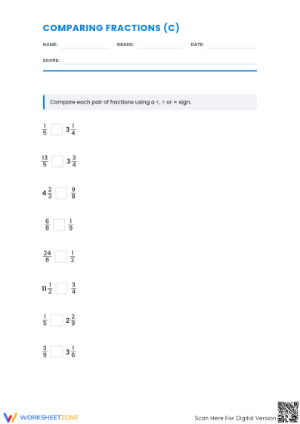 Grade 4 Comparing Fractions — Printable No-Prep Worksheet