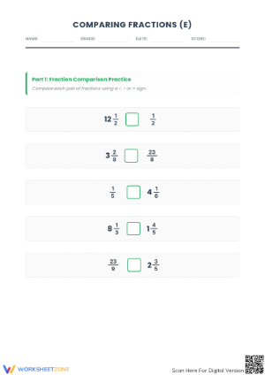 Printable Comparing Fractions Worksheet | Grade 4-5 Math
