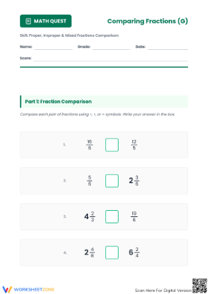 Comparing Improper and Mixed Fractions | Printable Math
