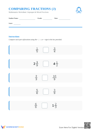 Printable Comparing Fractions Worksheet | Grades 4-5 Aligned