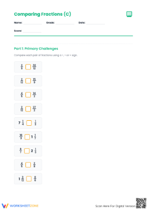 Essential Comparing Fractions Worksheet | Grade 4-6 Math