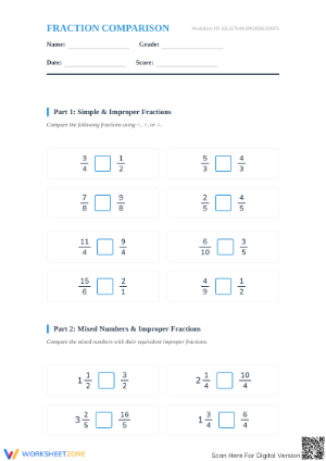 Printable Comparing Fractions Worksheet | Grade 4-5 Math